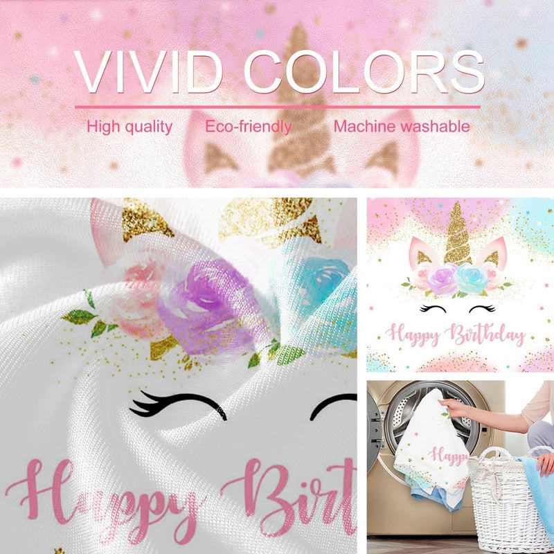 Mocsicka Unicorn Birthday Decorations Backdrop for Girls Party 6x4ft Pastel Rainbow Glitter Stars Dots Happy Birthday Banner Photo Booth Props - Image 5